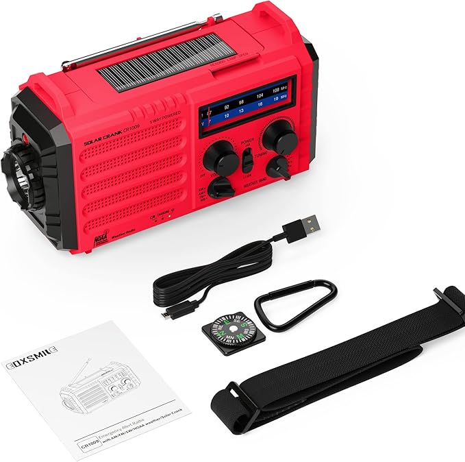 Emergency Weather Radio Solar Hand Crank Battery Operated Portable AM FM Shortwave Radio with NOAA Alert, Flashlight, Reading Lamp, Cellphone Charger,Earphone Jack, SOS Alarm for Home Outdoor Survival