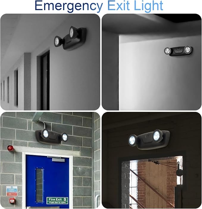 TANLUX LED Emergency Lights with Battery Backup, Two Head Adjustable Commercial Emergency Lights, UL Listed, AC 120/277V, Hardwired - 6 Pack(Black)