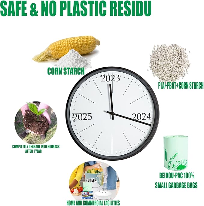 4-6 Gallon Compostable Trash Bags, 150 Count - Kitchen Trash Bags with Handle, Sturdy Biodegradable Garbage Bags for Food Scrap Waste, ASTM D6400, US BPI Certified