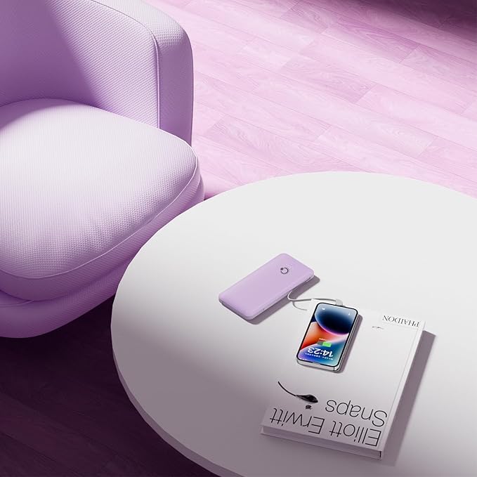 Q 10000mAh Power Bank, Slim Portable Charger,4 Output External Battery Pack with Built-in AC Wall Plug Micro USB C 3 Cables Compatible with iPhone Samsung Android Phone Tablet and More