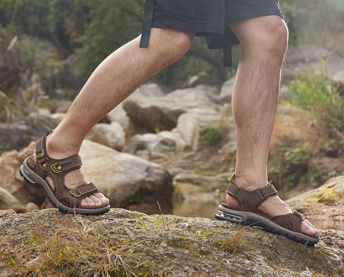 CAMEL CROWN Men's Leather Sandals for Hiking Walking Beach Treads Water Athletic Outdoor with Premium Air Cushion | Waterproof