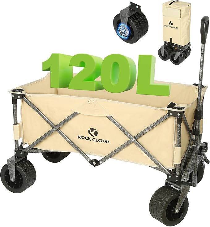 ROCK CLOUD Folding Wagon Cart Utility Outdoor Camping Carry Cart Heavy Duty Portable Collapsible Garden Cart with Universal Wheels and Adjustable Handle for Outdoor Camping Beach Sports