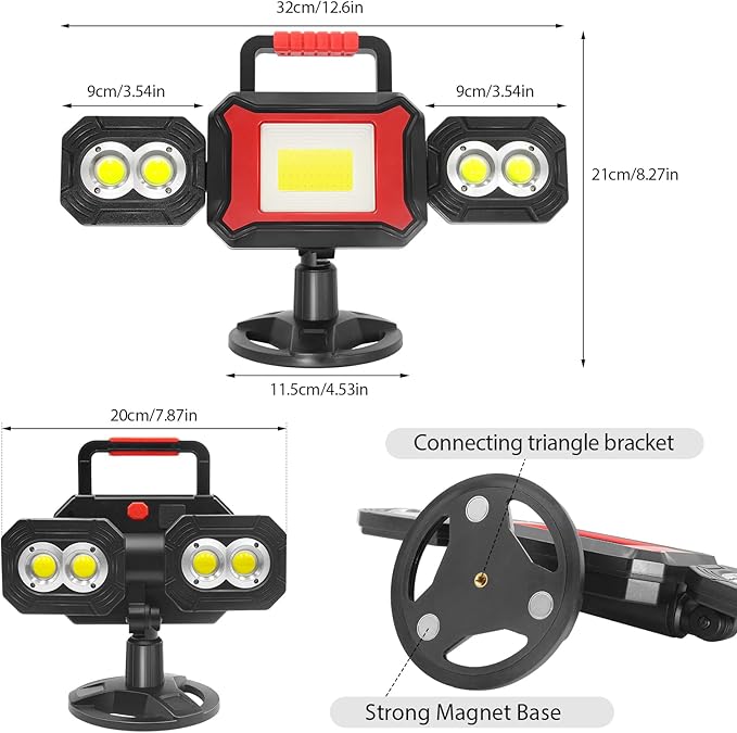 SYLSTAR Rechargeable Work Light, 25W 2700LM COB LED Magnetic Work Light with Battery, Rotatable Portable Waterproof Cordless Job Site Lighting for Construction Site, Garage, Workshop, Car Repairing