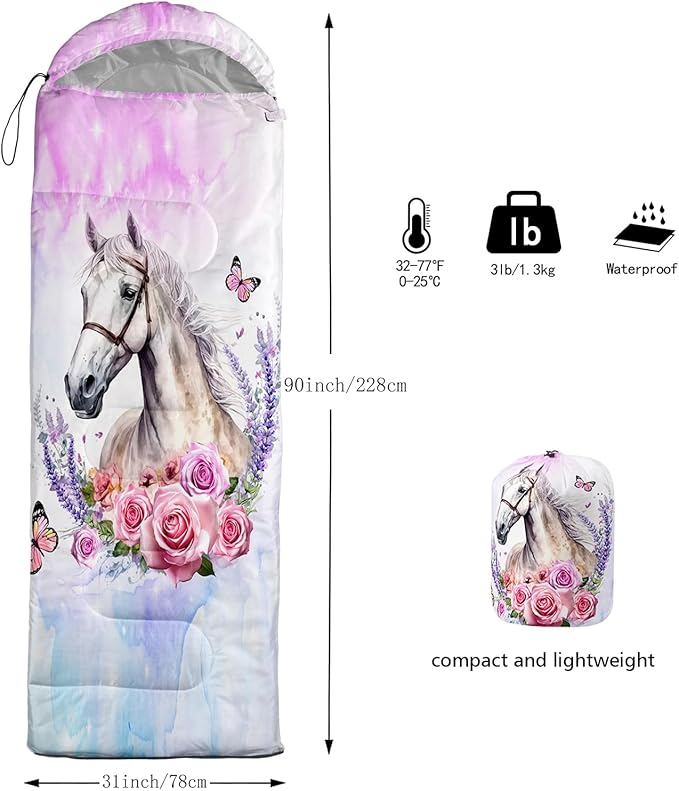 HOSIMA Dear Hunting Pattern Cold Weather Sleeping Bags for Adults,Black Light Weight Sleeping Bags for Kids Adults,WaterProof Sleeping Bags for Outdoors Hiking.