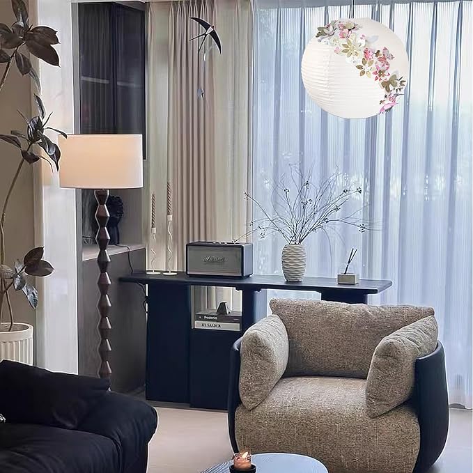 White Round Paper Lanterns, 15.75" Large Hanging Paper Lantern Lamp, Chinese/Japanese Paper Lantern Pendant Light for Party Decoration, Wedding, Home Decor Ceiling Lampshade(1 Pack)