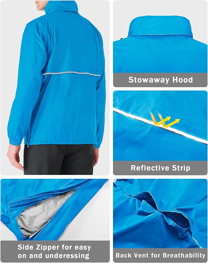 33,000ft Men's Pullover Rain Jacket Waterproof with Hood Lightweight Packable Raincoat Windbreaker for Golf Travel