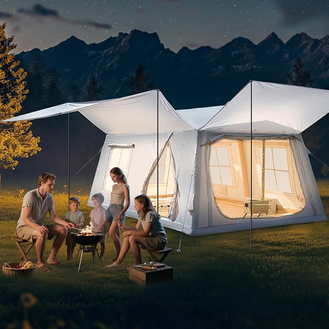 ABORON 2/6/8 Person Inflatable Camping Tent, Easy Setup Blow Up Tent with Hand Pump, PU3000mm Waterproof & Breathable 4 Season Glamping Tent for Outdoor Camping