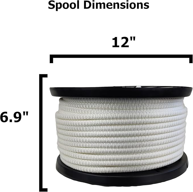 3/8 inch White Dacron Polyester Rope - 250 Foot Spool | Solid Braid - Industrial Grade - High UV and Abrasion Resistance - Low Stretch