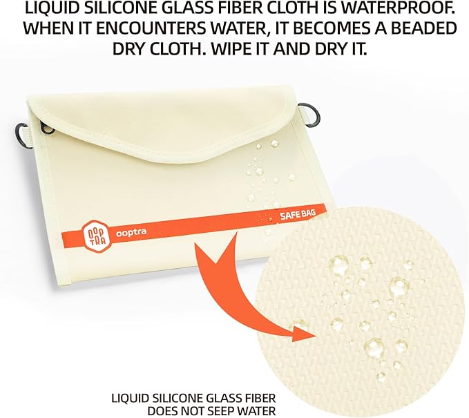 Fireproof Document Bag (Beige) – Waterproof Zipper – Lightweight & Portable – for Home, Office & Travel – Holds Files, Cash, Passport, Valuables – Fire & Water Resistant – with External Buckle