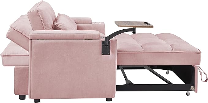 65'' 3-in-1 Folding Convertible Sofa Bed, Queen Size Pullout Sofa, Modern Chenille Fabric, 360° Swivel Side Table, Easy Assembly, Perfect for Living Room