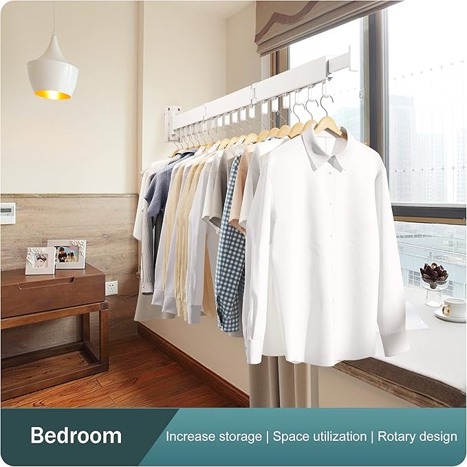 Clothes Drying Rack,Laundry Drying Rack,Clothes Rack Wall Mount,Wall Mounted Clothes Hanger Rack,Laundry Rack Folding,Retractable Clothing Rack,Collapsible Clothes Hanging Rack(Loop,White)