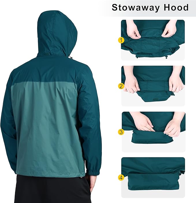 Outdoor Ventures Men's Rain Jacket Waterproof Lightweight Packable Rain Shell Raincoat with Hood for Golf Hiking Travel