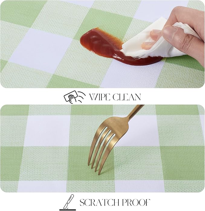 MOSAYT Rectangle Vinyl Tablecloth, 100% Waterproof Buffalo Gingham Plastic Table Cloth, Heavy Duty Wipeable Table Covers for Picnic, Outdoor, Camping - 54 x 120, Sage Green