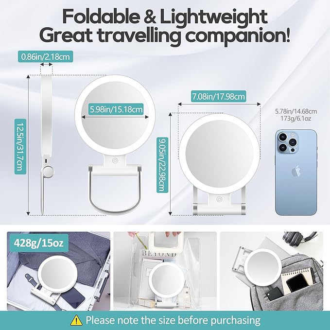 B Beauty Planet Magnifying Mirror with Light 30X, Double-Sided 1X/ 30X Magnifying Makeup Mirror with Tweezer, 2000mAh 3 Colour Modes with Adjustable Brightness,Foldable Travel Mirror(9" L x 7" W)