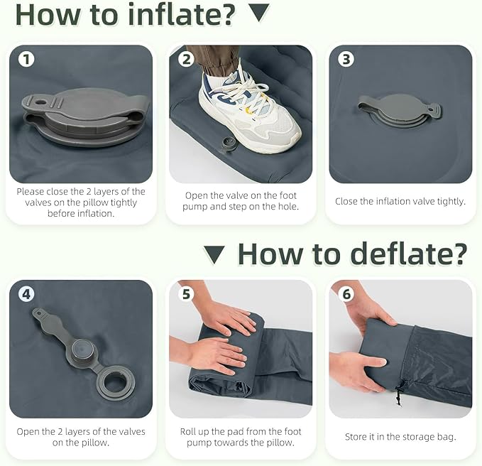 Camping Sleeping Pad, Extra Thick 5 Inch Camping Mat with Pillow Built-in Foot Pump Inflatable Sleeping Pads Compact for Camping Backpacking Hiking Traveling Tent