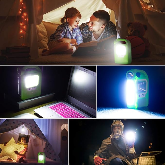 Solar Lantern Camping Essentials Accessories Lights, Rechargeable LED Flashlight for Power Outages, Tent Lights for Emergency, Hurricane, Survival Kits, Operated Lamp, Charging for Device
