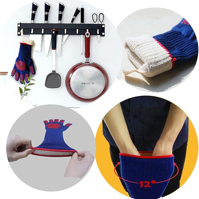 MIG4U BBQ Grill Gloves,Oven Gloves Extreme 500 degrees Heat Resistant grilling gloves with Food Grade Non-Slip Silicone Dots for Cooking, Grilling, Baking, Smoker, Barbecue, Kitchen(15" Blue)