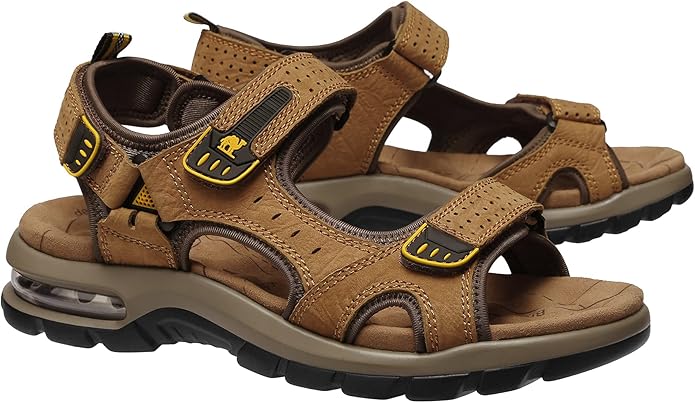 CAMEL CROWN Men's Leather Sandals for Hiking Walking Beach Treads Water Athletic Outdoor with Premium Air Cushion | Waterproof