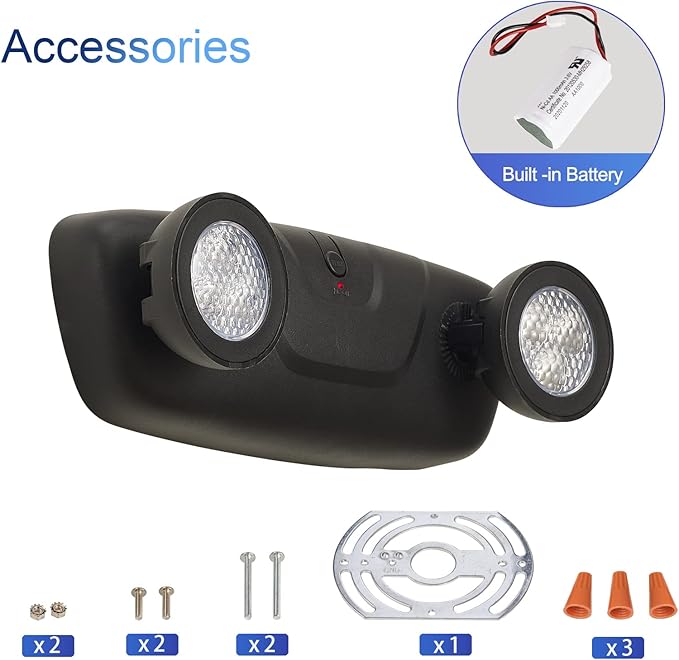 TANLUX LED Emergency Lights with Battery Backup, Two Head Adjustable Commercial Emergency Lights, UL Listed, AC 120/277V, Hardwired Emergency Lights for Business - 3 Pack(Black)