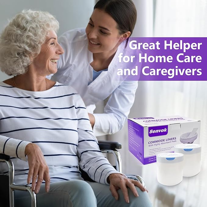 Senvok Commode Liners with Highly Absorbent Pads - 60 Pack | Lavender Scent | Leak-Proof Medical Grade Disposable Liners for Bedside Commode & Adult Toilet Care