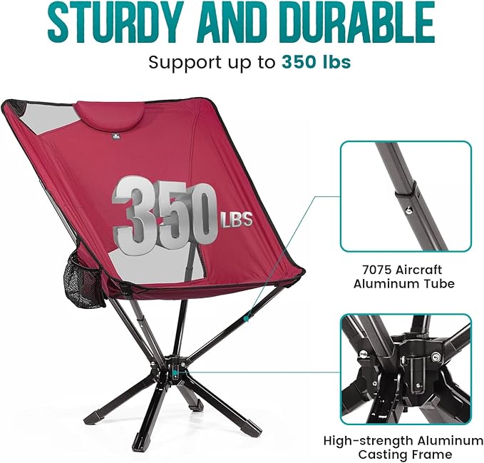 Portable High Back Camping Chair with Adjustable Height, Small Compact Outdoor Folding Chair for Adults Travel, Riselite Collapsible Lightweight Packable Camp Chairs, Easy Carry and Quick Setup