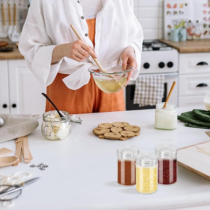 Segarty Spice Jars, 3 Pack 3 oz Spice Bottles with Shaker Lids, Glass Empty Seasoning Containers with Adjustable Pour Holes for Kitchen Spice Storage Stainless Steel Flow Top Salt and Pepper Shakers