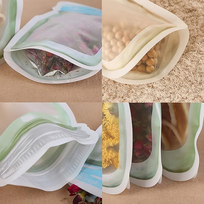 Enkrio 20 Pack Reusable Mason Jar Bags Reusable Mason Jar Zipper Bags Food Storage Bag for Kitchen Food Snack Sandwich Leakproof Snacks Food Saver Bags