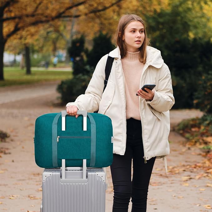 Carry on luaggage 22x14x9 Airlines Approved Foldable Carry on Bag Travel Duffel Packable Duffle Overnight for Women and Men 40L (Teal)