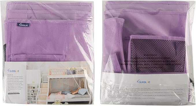 Surblue Caddy Hanging Organizer Bedside Storage Bag for Bunk and Hospital Beds, Purple, L