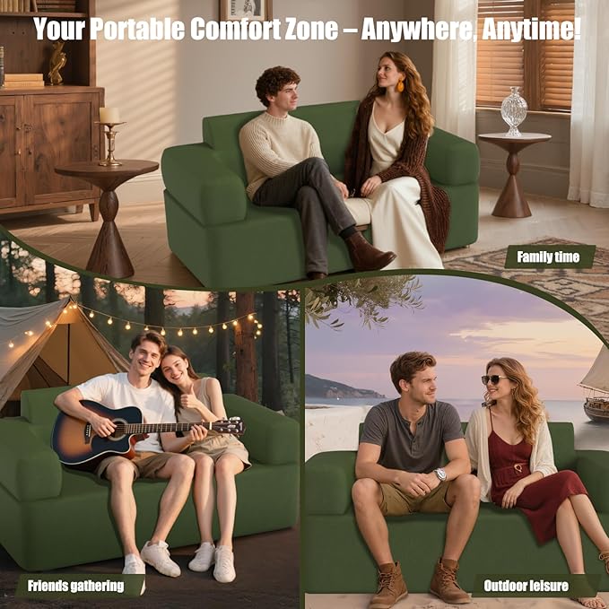 Double-Layer Inflatable Couch with Built-in Pump - Automatic Air Sofa Chair, Super Tough & Tear-Resistant Fabric for Camping, Outdoor, Travel, Home Use (Portable Luxury Comfort)