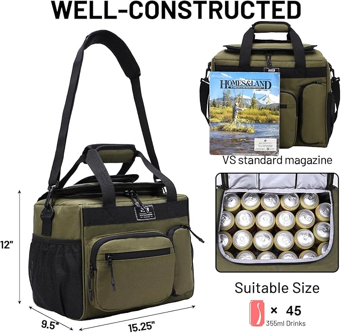 MIER 30L Extra Large Soft Cooler Bag with Bottle Opener for Camping Beach BBQ Grocery Golf Leakproof Picnic Lunch Bag, Collapsible, Top Flip Lid, 45Can (Dark Green)