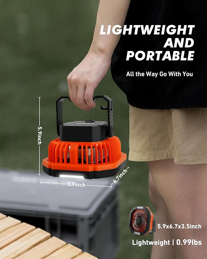 DUKUSEEK Camping Fan with LED Lantern & Remote, 25H Work Time Battery Operated Fan with Hang Hook for Tent, Portable Ceiling Tent Fan with Remote for RV Outages Emergency Desk Bedroom