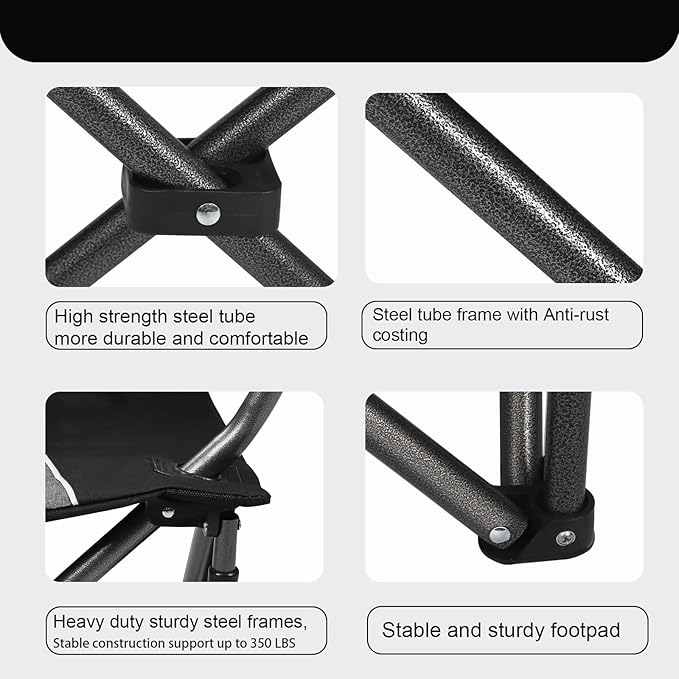 Northroad Oversized Portable Camping Chair, Full Padded Outdoor Folding Chair Support 350 LBS, Heavy Duty Lawn Chair with Cup Holder, Cooler Bag, Lumbar Support, Head Pocket for Adult-Black