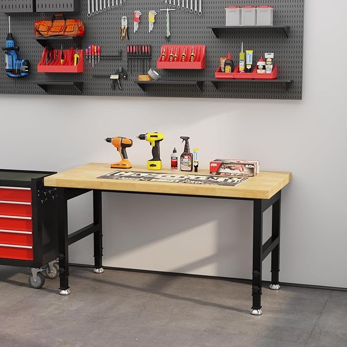 48" Work Bench, Adjustable Height Workbench, Heavy-Duty Thicker Work Table, 2000 LBS Load Capacity Workstation for Garage, Workshop, Office, Home