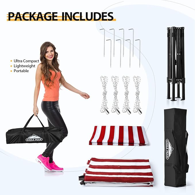 EAGLE PEAK Flex Ultra Compact 4x4 Pop-up Canopy, Sun Shelter, Changing Room, Portable Privacy Canopy Cabana for Pool, Fashion Photoshoots, or Camping, Red/White