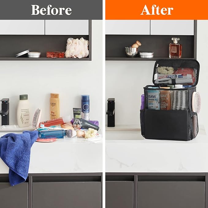 Lifewit Mesh Shower Caddy Bag Portable College Dorm Room Essentials Caddy Tote Basket for Bathroom, Gym, Travel, Camping Quick Dry Hanging Shower Organizer Toiletry Bag for Women Wen, Large, Black