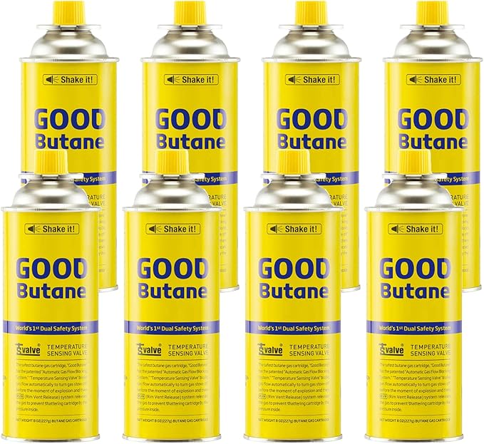 8oz Butane Fuel Canisters Cylinders with Dual Safety System for Portable Gas Stove, Camping Stoves, Gas Burners, Cooking Torch, UL Listed, Made in Korea (8 Pack)