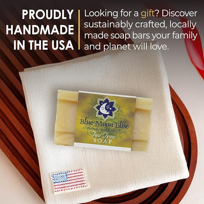 Tea Tree Bar Soap for Men and Women, Made with Organic Ingredients, Handmade in the USA, Moisturizing and Therapeutic for Face/Body, Soap Bar for Sensitive Skin