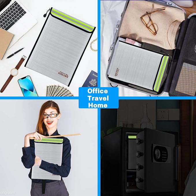 2PCS 15"x11" Fireproof Document Money Bag Home Office Travel Fireproof Safe Storage Pouch for A4 Document Cash Money Valuables Jewelry Passport Currency Keys Tablet Power Bank Lipo Battery