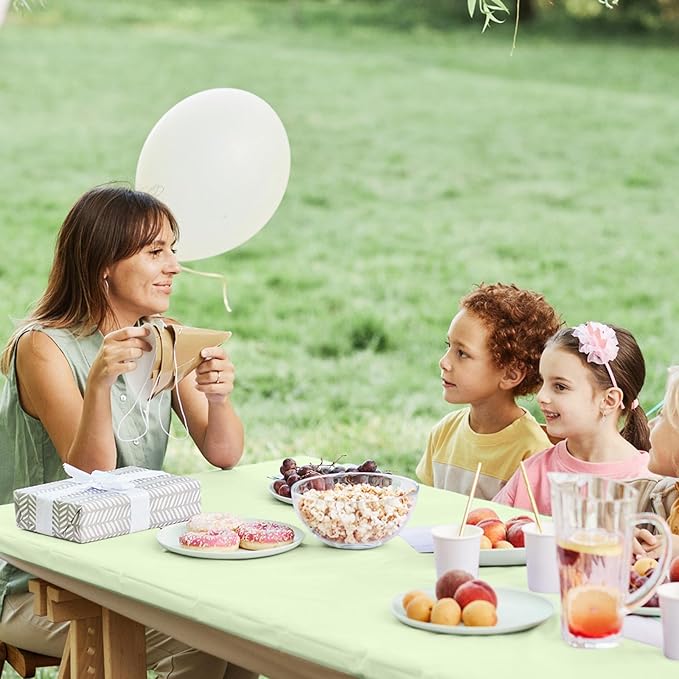 Irenare 3 Pcs Picnic Table and Bench Fitted Tablecloth Cover for 6 Ft Table 30 x 72 Inch Vinyl Fitted Elastic Edges Waterproof Wipeable Tablecloth for Indoor Outdoor Picnics Patio Camping (Sage Green)