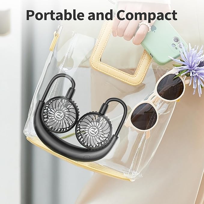 PANERGY Portable Neck Fan-Rechargeable Hand Free Personal Fan Mini Wearable Fan Battery Operated USB Fan for Women Kids Sport Work Travel