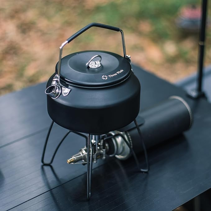 1L Camping Kettle, Portable Camp Tea Coffee Pot, Lightweight Stainless Steel Teapot, Fast Heating Boiling Water, for Outdoor Campfire Hiking Camping Picnic