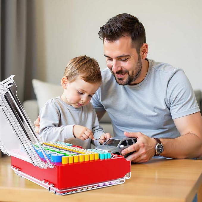 Battery Organizer Storage Holder Box Case with Tester, Ultra-Large 262+ Batteries Container with Double-Sided, Holds AA AAA 4A 23A C D Cell 9V 3V Lithium 4LR44 CR3 CR123A 18650 (Red)