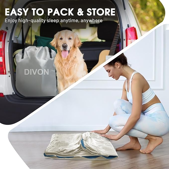 DIVON Air Mattress Queen with Built in Pump,18'' Raised Self Inflatable Mattress,Foldable Blow Up Mattress in 3 Mins,Portable Air Bed for Camping,Travel&Floor,Queen Size Air Matress for Adults,660lbs