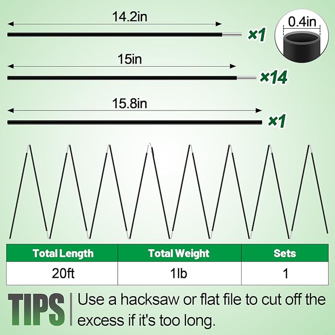 Aluminum Tent Poles Replacement - Pre-Assembled Tent Poles Stakes, Fits Both Female and Male Ends - Lightweight Tent Pole Repair Kit for Hiking Camping Backpacking Tent, 20FT