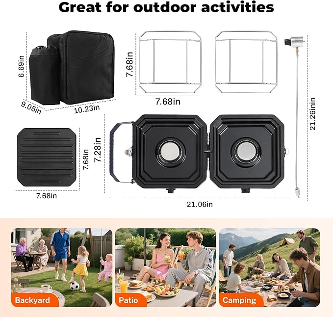 Dollate 2-Burner Propane Stove with Griddle and Carrying Bag, Portable Foldable Camping Stove with 2 Adjustable Burners 16000 BTUs,for Camping Tailgating Essentials Gear (Green)