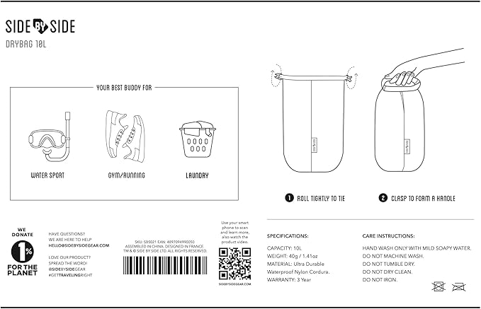 Waterproof Small 10L Dry Bag for Kayaking, Hiking, Beach & Camping | Lightweight Durable Side Bag, Black, Small, Lightweight (1.65 Oz)