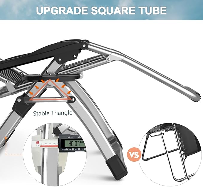 ABORON Upgrade Zero Gravity Chair/Armrest Mat,Premium Outdoor Lawn Folding Lounge Chairs,Sturdy Adjustable Reclining Patio Chairs with Removable Seating Cushion,Headrest & Tray