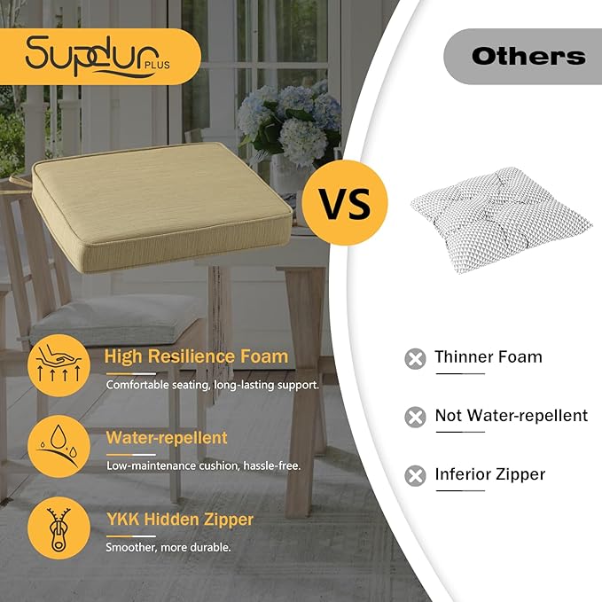 Outdoor Square Corner Seat Cushion, 18.5"x16"x3", Set of 4, Non Slip Seat Cushion Pads with Removable Cover for Patio Furniture, Garden Yard Lawn, Warm Taupe