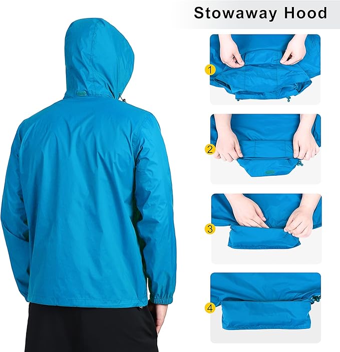 Outdoor Ventures Men's Rain Jacket Waterproof Lightweight Packable Rain Shell Raincoat with Hood for Golf Hiking Travel